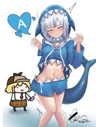 Rule 34 | 2girls, a (phrase), absurdres, animal hood, blonde hair, blue hair, blue hoodie, blunt bangs, blush, closed eyes, closed mouth, controller, deerstalker, detective, female focus, fins, fish tail, gawr gura, hair ornament, hat, highres, holding, holding remote control, hololive, hololive english, hood, hoodie, implied vibrator, knees together feet apart, long sleeves, looking at viewer, medium hair, mosaics reon, multicolored hair, multiple girls, navel, remote control, remote control vibrator, sex toy, shark girl, shark hood, shark tail, sharp teeth, signature, smile, smol ame, solo focus, streaked hair, tail, teeth, trembling, two side up, vibrator, vibrator under clothes, virtual youtuber, watson amelia, white hair, wireless sex toy controller