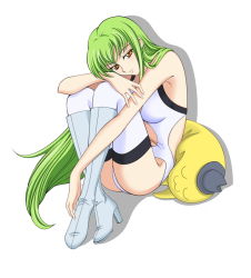 Rule 34 | 00s, 1girl, boots, c.c., cheese-kun, code geass, female focus, green hair, high heels, knee boots, long hair, pizza hut, shirley lin, shoes, solo, thighhighs, yellow eyes