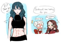 Rule 34 | 3girls, abs, aged up, blue eyes, blue hair, blush, breasts, brown hair, byleth (female) (fire emblem), byleth (fire emblem), choker, cleavage, dashingicecream, dorothea arnault, earrings, edelgard von hresvelg, fire emblem, fire emblem: three houses, full-face blush, gloves, green eyes, heart, heart-shaped pupils, jewelry, long hair, looking at viewer, medium hair, multiple girls, muscular, muscular female, nintendo, open mouth, silver hair, simple background, smile, symbol-shaped pupils, yuri