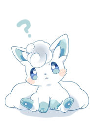 Rule 34 | ?, alolan form, alolan vulpix, blue eyes, blush, chibi, commentary request, creatures (company), game freak, gen 1 pokemon, gen 7 pokemon, kana (maple926), long sleeves, nintendo, no humans, open mouth, parted lips, pokemon, pokemon (creature), shadow, simple background, sitting, solo, toes, vulpix, white background