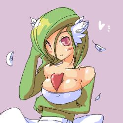 Rule 34 | 1girl, blush, breasts, creatures (company), feathers, female focus, game freak, gardevoir, gen 3 pokemon, heart, lowres, nintendo, personification, pokemon, simple background, solo, upper body