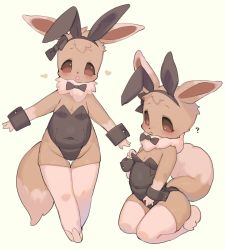 Rule 34 | 1girl, animal ears, black leotard, blush, breasts, brown eyes, colored sclera, covered navel, creatures (company), crotch cutout, eevee, fangs, furry, furry female, game freak, gen 1 pokemon, leotard, nintendo, playboy bunny, pokemon, pokemon (creature), rikose, small breasts, strapless, strapless leotard, tail, thighhighs, white thighhighs