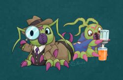 Rule 34 | bug, claws, detective, digimon, digimon (creature), jacket, magnifying glass, necktie, open mouth, tail, wormmon