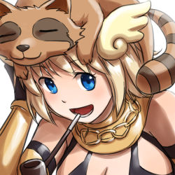 Rule 34 | 1girl, angel wings, animal, animal on head, armor, bikini, black bikini, black gloves, blonde hair, blue eyes, breasts, chain, cleavage, commentary request, elbow gloves, gloves, head wings, jewelry, large breasts, looking at viewer, mechanic (ragnarok online), natsuya (kuttuki), necklace, on head, open mouth, pipe in mouth, raccoon, ragnarok online, short hair, simple background, smile, smoking pipe, solo, swimsuit, upper body, vambraces, white background, wings, yellow armor, yellow wings