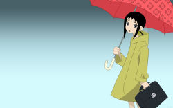 Rule 34 | 00s, 1girl, coat, female focus, gradient background, highres, kaga ai, outdoors, sayonara zetsubou sensei, solo, tagme, umbrella