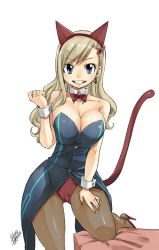 Rule 34 | 1girl, animal ears, blonde hair, blue eyes, blush, bow, bowtie, breasts, cat ears, cat tail, cleavage, coat, detached collar, earrings, eden&#039;s zero, fake animal ears, fake tail, hair ornament, hairclip, high heels, jewelry, kittysuit, large breasts, leotard, leotard under clothes, long hair, looking at viewer, mashima hiro, nontraditional playboy bunny, official art, open mouth, pantyhose, rebecca bluegarden, red bow, red footwear, signature, simple background, sleeveless, smile, solo, strapless, swept bangs, tail, teeth, waistcoat, white background, wide hips, wrist cuffs