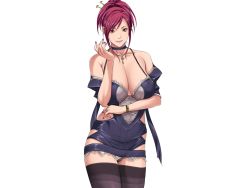 Rule 34 | 10s, 1girl, bare shoulders, black thighhighs, breasts, brown eyes, choker, cleavage, collarbone, female focus, game cg, large breasts, legs, looking at viewer, mamiya marie, mole, mole under eye, nail polish, panties, pink hair, ponytail, sei shoujo, smile, solo, standing, starless, thighhighs, thighs, transparent background, underwear, white background, will (company), zettai ryouiki