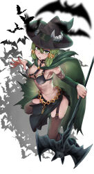 Rule 34 | breasts, green eyes, green hair, hat, navel, pelvic curtain, revealing clothes, unicorn overlord, witch hat, yahna (unicorn overlord)