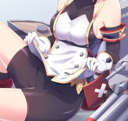 Rule 34 | 1girl, armband, armpits, artist request, azur lane, bare shoulders, beret, bike shorts, black gloves, boots, breasts, buttons, clothes lift, double-breasted, dress, elbow gloves, eyebrows, frilled boots, frills, gloves, hat, head out of frame, legwear garter, machinery, no bra, open mouth, platinum blonde hair, red footwear, shoes, short hair, showgirl skirt, sideboob, skirt, skirt lift, sleeveless, solo, turtleneck, white gloves, z23 (azur lane)