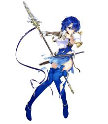 Rule 34 | 1girl, amagai tarou, armor, belt, blue eyes, blue hair, blue thighhighs, boots, breastplate, catria (fire emblem), dress, elbow gloves, female focus, fingerless gloves, fire emblem, fire emblem: mystery of the emblem, fire emblem heroes, full body, gloves, hair over one eye, headband, highres, holding, holding weapon, injury, lance, matching hair/eyes, nintendo, official art, polearm, ryona, short dress, short hair, shoulder pads, solo, sword, thigh boots, thighhighs, torn clothes, transparent background, weapon, white gloves, zettai ryouiki