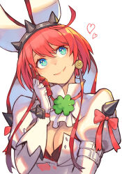 Rule 34 | 1girl, ahoge, animal ears, arc system works, blue eyes, breasts, bridal veil, clover, dress, earrings, elphelt valentine, fake animal ears, four-leaf clover, gloves, guilty gear, guilty gear xrd, hair between eyes, hairband, hand on own cheek, hand on own face, hat, head tilt, heart, hungry clicker, jewelry, large breasts, looking up, pink hair, portrait, rabbit ears, red hair, short hair, sidelocks, smile, solo, spiked hairband, spikes, upper body, veil, wedding dress, white dress, white gloves, white headwear