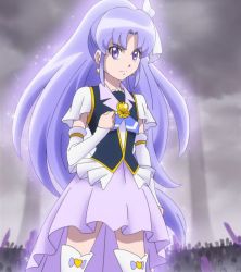 Rule 34 | 10s, 1girl, boots, cure fortune, glowing, happinesscharge precure!, highres, hikawa iona, long hair, official art, ponytail, precure, purple eyes, purple hair, screencap, solo, thigh boots, thighhighs, white thighhighs, zettai ryouiki