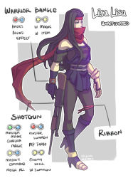 Rule 34 | 1girl, adapted costume, bare shoulders, battle tendency, black hair, boots, claw (weapon), cosplay, covered mouth, crisis core final fantasy vii, dress, emeraudolupus, final fantasy, final fantasy vii, gloves, gun, headband, high heel boots, high heels, highres, holding, holding gun, holding weapon, jojo no kimyou na bouken, leg ribbon, lisa lisa, long hair, materia, off-shoulder dress, off shoulder, pantyhose, red scarf, ribbon, scarf, solo, trigger discipline, vincent valentine, vincent valentine (cosplay), weapon