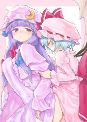 Rule 34 | ass, bat wings, blue hair, blue ribbon, blush, breasts, chikado, closed eyes, clothed sex, covered erect nipples, crescent, crescent hat ornament, dress, frilled hat, frilled shirt, frilled shirt collar, frilled sleeves, frills, futa with female, futanari, hair ribbon, hat, hat ornament, hat ribbon, highres, holding another&#039;s arm, implied futanari, implied sex, large ribbon, long hair, long skirt, long sleeves, looking at viewer, medium breasts, medium hair, moon, nipples, open mouth, patchouli knowledge, pink dress, pink shirt, pom pom (clothes), puffy long sleeves, puffy sleeves, purple dress, purple eyes, purple hair, purple headwear, red ribbon, remilia scarlet, ribbon, sex, shirt, simple background, skirt, sleeves past wrists, sweat, sweatdrop, touhou, vampire, white headwear, wings