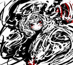 Rule 34 | 1girl, bad id, bad pixiv id, f7(eiki), female focus, flandre scarlet, monochrome, red eyes, solo, spot color, touhou