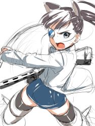 Rule 34 | 1girl, animal ears, clearite, eyepatch, gun, open mouth, sakamoto mio, simple background, sketch, solo, strike witches, weapon, white background, world witches series