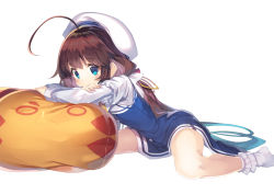 Rule 34 | 1girl, :o, ahoge, beret, blue dress, blue eyes, blush, bobby socks, brown hair, commentary request, dress, full body, gurasion (gurasion), hat, hinatsuru ai, layered sleeves, long hair, long sleeves, low twintails, no shoes, parted lips, puffy short sleeves, puffy sleeves, ryuuou no oshigoto!, school uniform, short over long sleeves, short sleeves, simple background, socks, solo, twintails, very long hair, white background, white hat, white socks