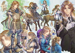 Rule 34 | 2boys, :d, ^ ^, arm strap, armor, avicebron (fate), backpack, bag, basket, black jacket, black necktie, black pants, black vest, blonde hair, blue jacket, blue scarf, bow (weapon), brown hair, centaur, chiron (fate), closed eyes, collared shirt, cowboy shot, cropped torso, curtained hair, drawing bow, facing away, fate/grand order, fate (series), flower, flower braid, from behind, from side, full body, green eyes, hair flower, hair ornament, hand on own hip, hand on own chest, holding, holding basket, holding bow (weapon), holding weapon, horse tail, index finger raised, jacket, leggings, long hair, looking at viewer, low-tied long hair, male focus, male underwear, mask, multi-tied hair, multiple boys, multiple views, na222222, necktie, official alternate costume, open mouth, pants, ponytail, profile, quiver, sandals, scarf, shirt, sitting, sleeveless, smile, solo focus, sparkle, standing, tail, taur, toned, toned male, underwear, upper body, vest, weapon, white shirt, white tunic