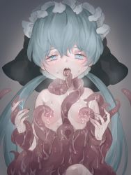 Rule 34 | 1girl, blue hair, boiled sardines, frills, highres, tagme, tentacles, tongue, tongue out