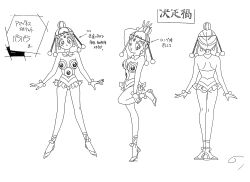 Rule 34 | 1990s (style), 1girl, absurdres, amazoness quartet, ass, bishoujo senshi sailor moon, bishoujo senshi sailor moon supers, breasts, character sheet, cleavage, full body, hair ornament, highres, looking at viewer, medium breasts, monochrome, multiple views, navel, official art, one eye closed, pallapalla (sailor moon), retro artstyle, revealing clothes, salute, scan, solo, toei animation, translation request, wide hips, wink