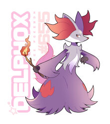 Rule 34 | alternate color, artsy-rc, character name, creatures (company), delphox, full body, game freak, gen 6 pokemon, highres, holding, holding stick, looking at viewer, nintendo, no humans, pokedex number, pokemon, shiny pokemon, signature, smile, solo, stick