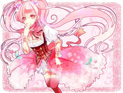 1girl cherry female_focus flower food fruit hair_flower hair_ornament hatsune_miku long_hair pink_eyes pink_hair sakura_miku skirt solo thighhighs twintails very_long_hair vocaloid yuki_hikari