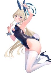 Rule 34 | 1girl, absurdres, animal ears, blonde hair, blue archive, blue bow, blue bowtie, blue eyes, blue leotard, bow, bowtie, detached collar, fake animal ears, full body, halo, high heels, highres, leotard, long hair, looking at viewer, nantaru chiya, official alternate costume, playboy bunny, rabbit tail, simple background, strapless, strapless leotard, tail, thighhighs, toki (blue archive), toki (bunny) (blue archive), traditional bowtie, white background, white thighhighs