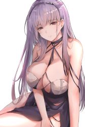 Rule 34 | 1girl, azur lane, bare shoulders, breasts, cleavage, dido (anxious bisque doll) (azur lane), dress, hairband, halter dress, halterneck, highres, large breasts, liaowen, official alternate costume, purple dress, purple hairband, solo, thighs