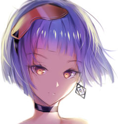 Rule 34 | 1girl, black choker, blue hair, choker, commentary, earrings, english commentary, eyewear on head, fhilippedu, girls&#039; frontline, goggles, highres, jewelry, looking at viewer, orange eyes, portrait, short hair, simple background, sketch, solo, white background, zas m21 (girls&#039; frontline)