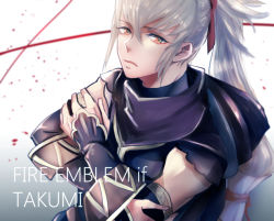 Rule 34 | 1boy, alternate costume, bad id, bad pixiv id, character name, copyright name, crossed arms, fire emblem, fire emblem fates, grey hair, haruhito1211, long hair, male focus, nintendo, orange eyes, ponytail, scarf, solo, takumi (fire emblem)