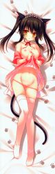 Rule 34 | 1girl, absurdres, animal ears, any (trueblue), bare shoulders, blush, breasts, brown hair, cameltoe, cat ears, cat tail, dakimakura (medium), detached sleeves, full body, groin, hairband, highres, huge filesize, kisaragi mai, lolita hairband, long hair, long image, lying, navel, nipples, panties, panty pull, paw print, pink panties, pussy juice, ribbon, scan, solo, sweat, tail, tall image, tears, thigh gap, thighhighs, twintails, underwear, white thighhighs, yellow eyes, zettai ryouiki sex royale!!