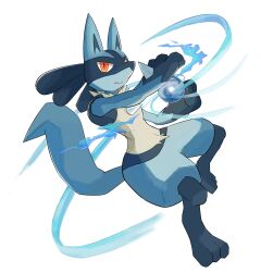 Rule 34 | creatures (company), energy ball, full body, game freak, gen 4 pokemon, highres, looking at viewer, lucario, momota pix, nintendo, no humans, pokemon, pokemon (creature), red eyes, simple background, solo, white background