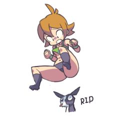 Rule 34 | 1girl, bikini, brown hair, clenched teeth, dog, female focus, heiyuu!, mighty switch force!, patricia wagon, short hair, simple background, swimsuit, teeth, ugly twitching dog, white background