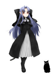 Rule 34 | 00s, 1girl, cat, chiyo (artist), half updo, len (tsukihime), pantyhose, pointy ears, simple background, solo, tsukihime, white background