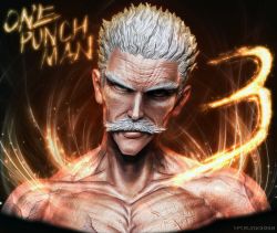 Rule 34 | 1boy, bang (one-punch man), facial hair, grey hair, male focus, manly, muramasa (tetsuok9999), muscular, mustache, old, old man, one-punch man, realistic, topless male, solo