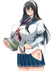 Rule 34 | 1girl, book, breasts, glasses, highres, huge breasts, kloah, necktie, pen, simple background, solo, white background