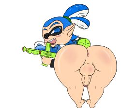 Rule 34 | 1boy, anus, ass, bluelimelight, eyebrows, fangs, highres, huge ass, inkling player character, male focus, nintendo, one eye closed, open mouth, penis, solo, splatoon (series), testicles, toes, transparent background