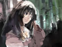 Rule 34 | 1girl, bamboo, bamboo forest, black hair, female focus, forest, head tilt, houraisan kaguya, japanese clothes, nature, one eye closed, salada, solo, touhou, wink
