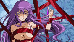 Rule 34 | 1girl, etou fujiko, highres, ichiban ushiro no daimaou, long hair, naked ribbon, purple hair, ribbon, solo, wallpaper