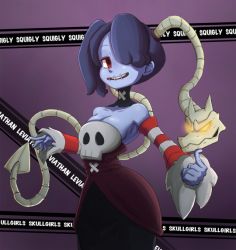 Rule 34 | 1girl, gradient background, leviathan (skullgirls), skullgirls, squigly (skullgirls), striped, striped background, tagme, zombie