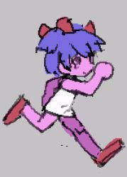 Rule 34 | 4chan, animated, animated gif, blue hair, bury pink gril, colored skin, grey background, jumping, pantsu-ripper, pink skin, running, s4s (4chan), shoes, skirt, white skirt