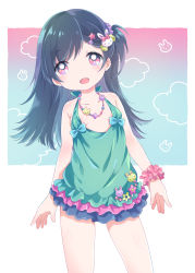 Rule 34 | 1girl, absurdres, arms at sides, bad id, bad pixiv id, bare shoulders, bead necklace, beads, black hair, blush, bow, breasts, child, cloud, dress, hair ornament, hairclip, head tilt, highres, jewelry, kona (canaria), konayama kata, long hair, necklace, no bra, one side up, open mouth, original, pa kiiro, rabbit, rabbit hair ornament, red eyes, ribbon, scrunchie, shiny skin, short dress, sleeveless, sleeveless dress, small breasts, smile, solo, star (symbol), star hair ornament, wrist scrunchie