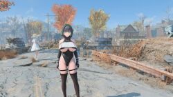 Rule 34 | 2girls, 3d, animated, ass, black hair, black thighhighs, bouncing breasts, breasts, cleavage, clothing cutout, fallout (series), fallout 4, green eyes, headset, high heels, hood, hoodie, kyoumachi seika, large breasts, leotard, long hair, multiple girls, short hair, sound, tagme, thick thighs, thighhighs, thighs, underboob, underboob cutout, video, voiceroid, white hair