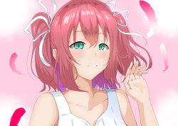 Rule 34 | 1girl, absurdres, aqua eyes, artist name, artist request, bare shoulders, blush, breasts, checkered clothes, checkered dress, collarbone, dress, earrings, feather earrings, feathers, female focus, floating hair, green eyes, hair between eyes, hair ribbon, hand wave, highres, jewelry, kurosawa ruby, looking at viewer, love live!, love live! school idol festival, love live! sunshine!!, parted lips, pink feathers, plaid, plaid dress, pleated, pleated dress, portrait, red hair, ribbon, short hair, skirt, sleeveless, sleeveless dress, smile, solo, teeth, the story of feather (love live!), twintails, two side up, upper body, white dress, white ribbon, white skirt