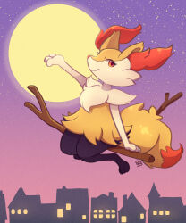Rule 34 | 1girl, animal ear fluff, animal ears, animal nose, blueberryblanket, braixen, commentary, creatures (company), english commentary, fox ears, fox tail, full moon, game freak, gen 6 pokemon, highres, looking at viewer, moon, multicolored fur, neck fur, nintendo, orange eyes, pokemon, pokemon (creature), red eyes, smile, solo, stick, tail, white fur, yellow fur