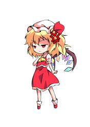 Rule 34 | 1girl, anger vein, angry, ascot, black eyes, blonde hair, chibi, clip studio paint (medium), closed mouth, collared dress, crystal, dairi, dress, flandre scarlet, frills, full body, hair between eyes, hair ribbon, hand up, hat, jewelry, looking to the side, mob cap, multicolored wings, one side up, puffy short sleeves, puffy sleeves, red dress, red eyes, red footwear, red ribbon, ribbon, shirt, shoes, short hair, short sleeves, simple background, socks, solo, standing, tachi-e, touhou, transparent background, white background, white hat, white shirt, white socks, wings, yellow ascot