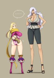 Rule 34 | 2girls, breasts, charlotte smoothie, cleavage, crossover, gutaigutai, height difference, highres, huge breasts, large breasts, long legs, multiple girls, naruto, naruto (series), naruto shippuuden, one piece, tall female, tsunade (naruto), voice actor connection