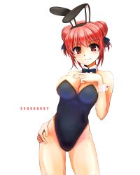 Rule 34 | 1girl, bow, bowtie, breasts, playboy bunny, cleavage, detached collar, double bun, hair bun, large breasts, macfist, original, red eyes, red hair, short hair, solo, wrist cuffs