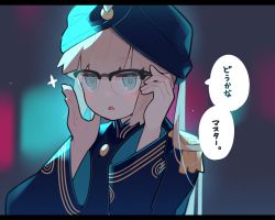 Rule 34 | 1boy, absurdres, adjusting eyewear, blonde hair, blue eyes, blurry, captain nemo (fate), chibi, commentary request, depth of field, epaulettes, fate/grand order, fate (series), glasses, highres, jacket, letterboxed, long hair, looking at viewer, nemo (fate), open mouth, pekeko (pepekekeko), solo, sparkle, translation request, turban, upper body