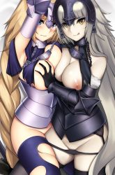 Rule 34 | 2girls, :q, armor, armpits, arms up, asymmetrical docking, bare shoulders, black gloves, black legwear, black panties, blonde hair, blue eyes, blue thighhighs, blush, braid, breast press, breasts, chain, commission, dual persona, fate/apocrypha, fate/grand order, fate (series), garter belt, gauntlets, gloves, grabbing, grabbing another&#039;s breast, headpiece, jeanne d&#039;arc (fate), jeanne d&#039;arc (ruler) (fate), jeanne d&#039;arc (third ascension) (fate), jeanne d&#039;arc alter (avenger) (fate), jeanne d&#039;arc alter (avenger) (third ascension) (fate), jeanne d&#039;arc alter (fate), large breasts, long hair, looking at viewer, lying, md5 mismatch, multiple girls, nipples, no panties, on back, on side, panties, panty pull, resolution mismatch, silver hair, single braid, tears, thighhighs, tongue, tongue out, tony guisado, underwear, v-shaped eyebrows, very long hair, yellow eyes, yuri
